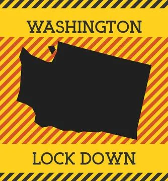 Washington Lock Down Sign. Yellow us state pandemic danger icon. Vector ill.. Ilustração Stock