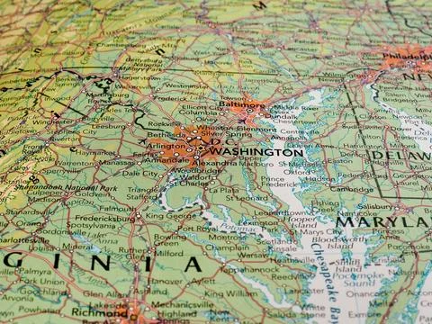Washington map detail with selective focus Stock Photos