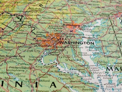 Washington map detail with selective focus Stock Photos
