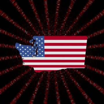 Washington map flag on red hex code burst illustration 库存插图