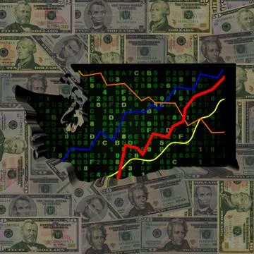 Washington map with hex code and graphs on dollars illustration Stock Illustration