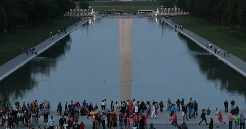 Washington Monmuent Reflection Pool with Tourists Video stock 64114965