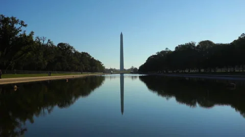 Washington Monument 08 In Reflecting Pool From Lincoln Memorial DC Stock-Footage 955160