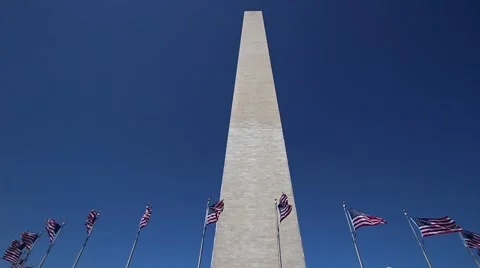 Washington Monument with American flags Stock Footage 51150103