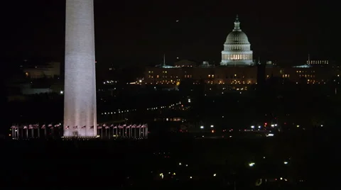 Washington Monument and dome of the Capitol at night on the National Mall. Shot Stock Footage 59194664