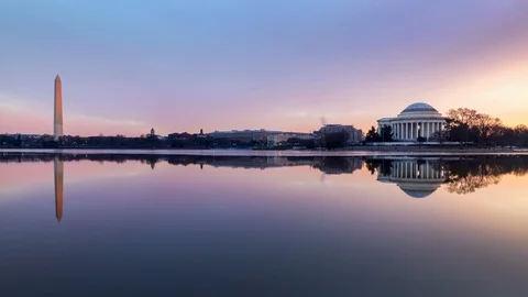 The Washington Monument And Jefferson Memorial at Sunrise Timelapse Stock Footage