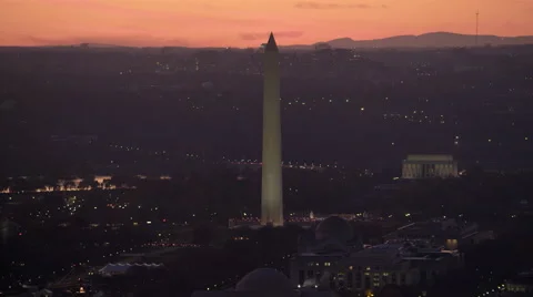 Washington Monument and Lincoln Memorial on National Mall at dusk. Shot in 2011. Stock Footage 59191248
