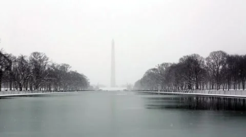 Washington Monument and Reflecting Pool in the Snow.mp4 Video stock 45718072