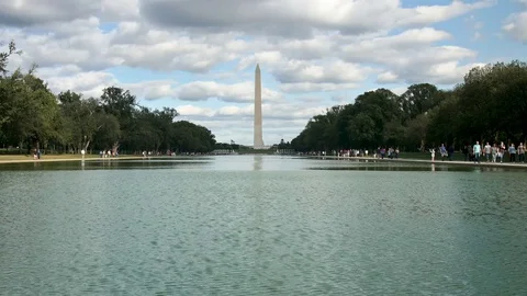 Washington Monument and Reflecting Pool Wide Low Angle 4k 10bit 422 動画素材 84142408