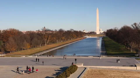 Washington Monument and reflecting pool at sunset Stock Footage 132332772