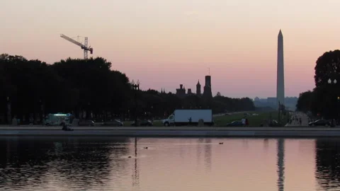 The Washington Monument, Capitol Reflecting Pool DC sunset August 24, 2021 Stock Footage 159771870
