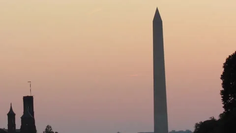 The Washington Monument in DC during sunset August 24,2021 Stock Footage 159771664