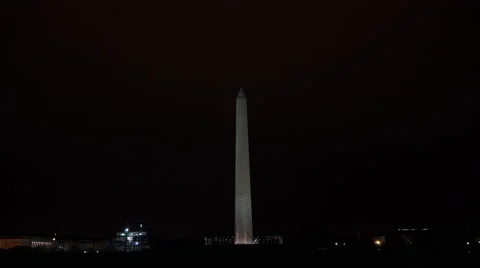 Washington Monument in DC lightning storm above city 4K Stock Footage 50128657