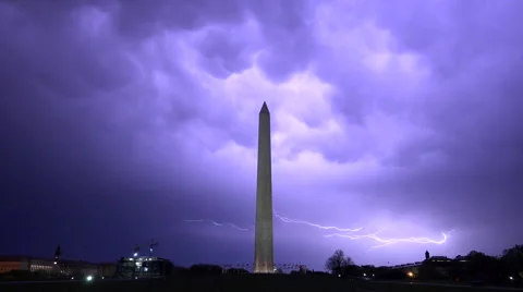 Washington Monument DC night dramatic beautiful lightning slow 4K 007 Stock Footage 50120599