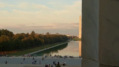 Washington Monument Evening view with sunset from Lincoln Memorial Stock Footage 115605797