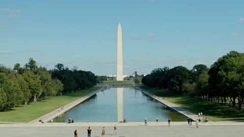 Washington Monument, High Angle, Slow Motion, Lincoln Memorial Reflecting Pool Stock-Footage 194739397
