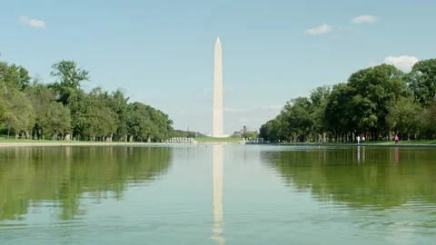 Washington Monument, Low Angle Water View, Bright Sunny Day Vidéo 194740910