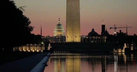 Washington Monument memorial tower in DC sunrise morning dawn capitol Video stock 114087466