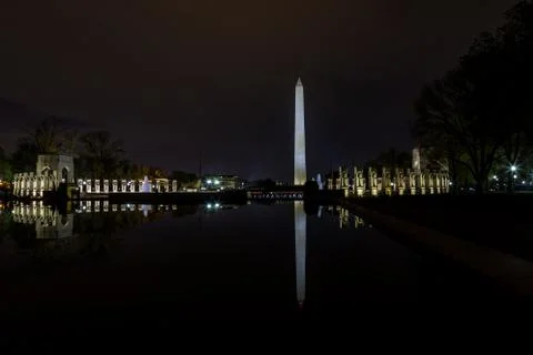 Washington monument reflected in a pool Stock Photos