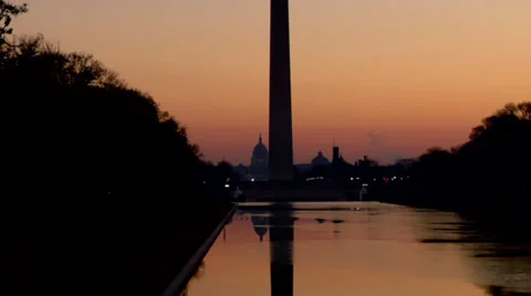 Washington Monument in reflecting pool at Dawn Stock Footage 38876163