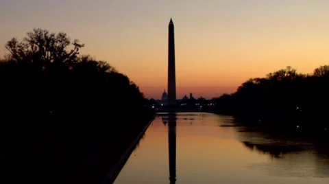 Washington Monument in reflecting pool at Dawn Stock Footage 38877289