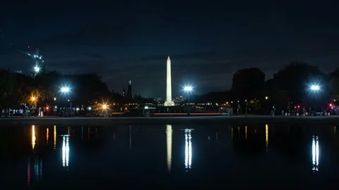 WASHINGTON MONUMENT REFLECTING POOL EVENING TIMELAPSE Stockbeeldmateriaal 238938966