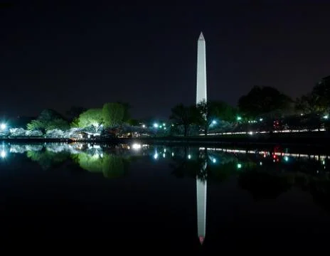 Washington Monument reflection at night Stock Photos
