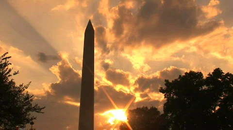 Washington Monument at Sunset, time lapse - Washington DC Stockbeeldmateriaal 296181