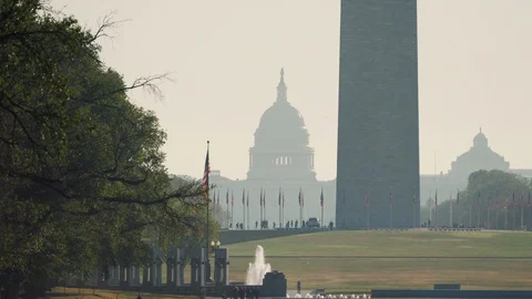 Washington Monument with the US Capitol Behind in Washington DC Stock Footage 119895646