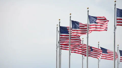 The Washington Monument's flags waving in the wind. (2) Stock Footage 2687245