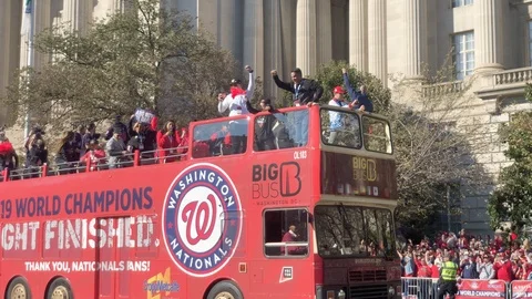 Washington Nationals Players Celebrating in World Series Parade Stock Footage