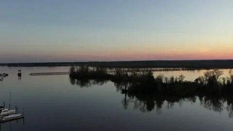 Washington NC Sunset at Moss Landing Waterfront Stock Footage