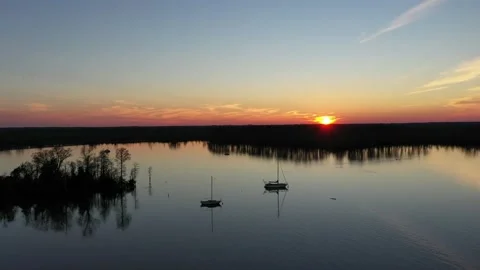 Washington NC Waterfront Sunset Stock Footage 145375553
