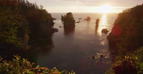 Washington - Olympic Sunset Over Pacific Ocean from Above 2 - 6K Slow Motion Stock-Footage 144081117