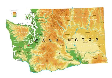 Washington physical map Stock Illustration