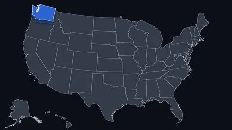 Washington Raised in 3D on US Election Map Red and Blue Highlight, Black Stock Illustration