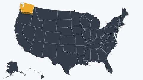 Washington Raised in 3D on US Election Map Teal and Amber Highlight, White Stock Illustration