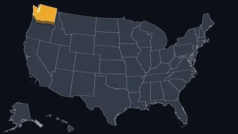 Washington Raised in 3D on US Election Map Teal and Amber Highlight, Black Stock Illustration