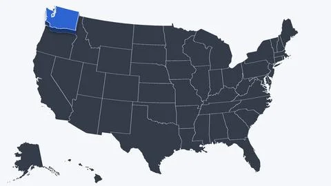 Washington Raised in 3D on US Election Map Red and Blue Highlight, White Stock Illustration