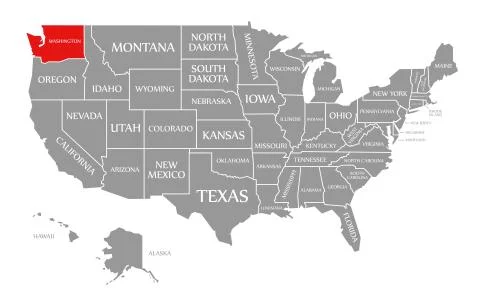Washington red highlighted in map of the United States of America Stock Illustration