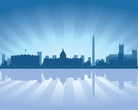 Washington skyline with reflection in water Stock Illustration