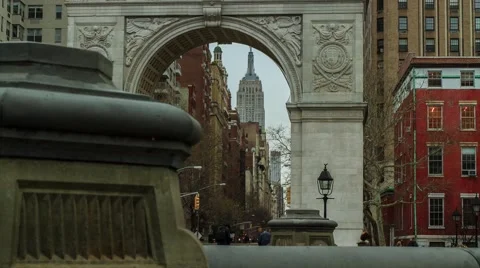Washington Square Arch &amp; Empire State Building Timelapse Slider- Cloudy Day- Stock Footage 62274964