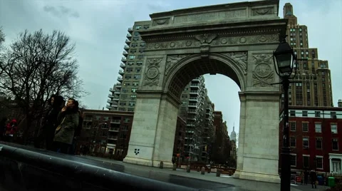 Washington Square Arch &amp; Empire State Building Timelapse Slider- Cloudy Day Stock Footage 62275106