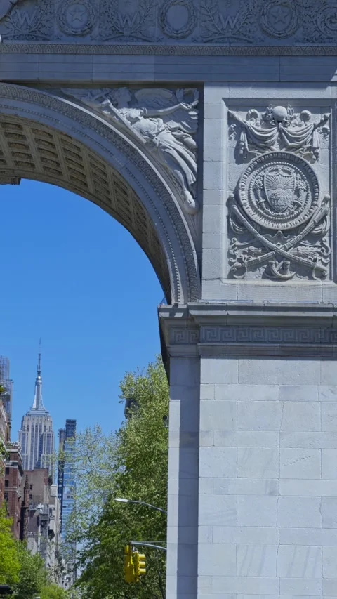 Washington Square Arch Engravings With Empire State Building Beyond Видео 335387775