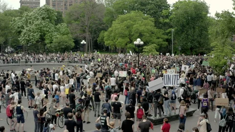 Washington Square Park protest signs unite Black Lives Matter New York City NYC Stock Footage 132083544
