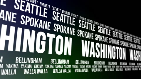 Washington State and Major Cities Scrolling Banner Stock Footage 43215111