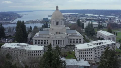 Washington State Capitol Building On A Gray Day In Olympia, Washington Drone 動画素材 335294158