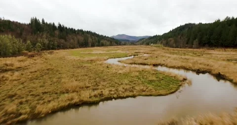 Washington State Drone over a winding river Stock Footage 169889633