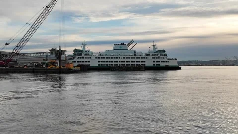 A Washington State Ferry docked at the terminal. Stock Footage 338411283