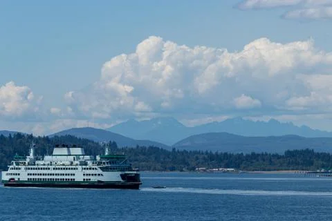 Washington state ferry sailing through the puget sound Stock Photos